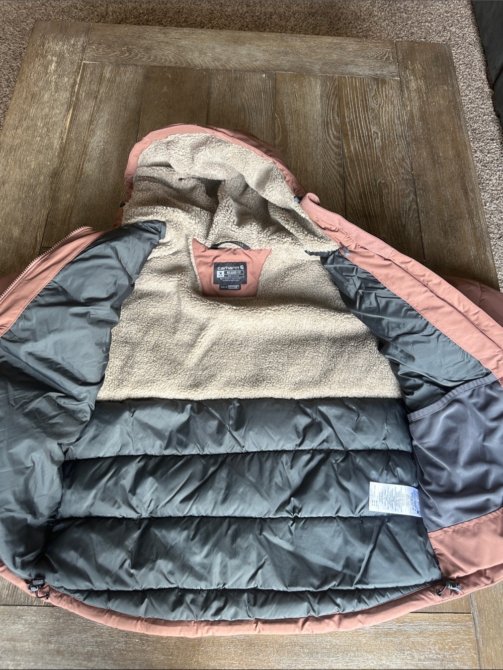 Carhartt Rain Defender Insulated Jacket Women’s Medium Nutmeg Sherpa Hood - Picture 13 of 16